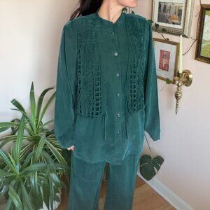 Vintage Riva Silk Two Piece Set Western Style in Green